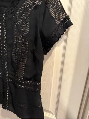 Ann Taylor Black Lace & Crochet Short Sleeve Top thumbnail 5
