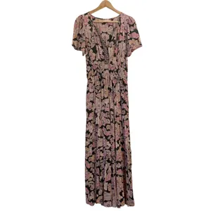 Natural Life Bella Maxi Dress M Boho Floral Smocked Waist Tiered Pockets Pink thumbnail 3