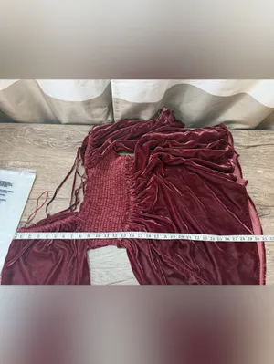 Free‎ People Daphne Burgundy Wine Velvet Babydoll Mini Dress size xs thumbnail 6