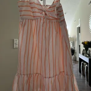 Blue Rain Striped Orange and White Dress thumbnail 1