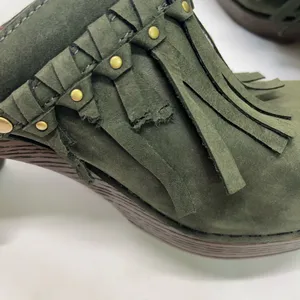 Dansko Fringe‎ Mules Sz 9 EU 42 Olive Green 3” heel New thumbnail 7