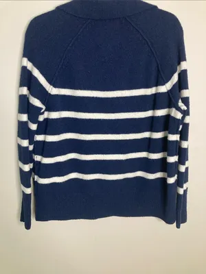 aerie Navy & White Striped V‑Neck Polo Sweater thumbnail 10