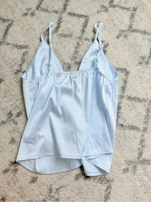 SHEIN Light Blue Satin Lace-Up Cami Tank thumbnail 2