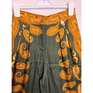 Farm Rio x‎ Anthropologie Printed Wide-Leg Pants Green Gold Paisley silky flowy thumbnail 5