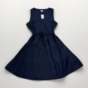 Jcrew Dress Size 12 Navy Blue Sleeveless Cotton Vneck Tie Waist NWT thumbnail 6