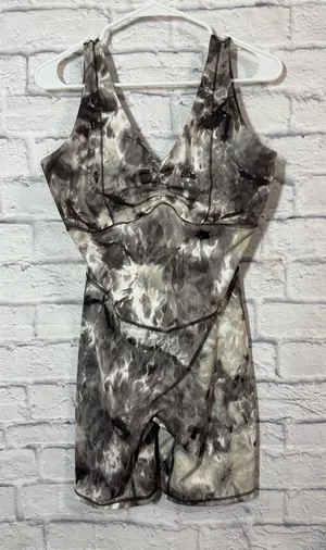 Gymshark Grey Marble-Print Romper, Large thumbnail 1