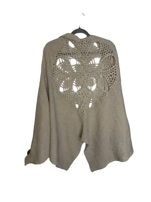 🧶 Free People Crochet Lace Open Back Poncho Sweater One Size Cream Boho 🧶 thumbnail 4