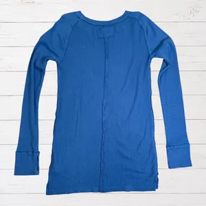 Free People Care Honey B Crew Neck Thermal Waffle Knit Top Copenhagen Blue S NWT thumbnail 3