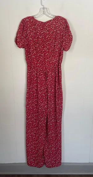 Blue Rain red floral jumpsuit v-neck tie back jumper Women’s size Large thumbnail 4