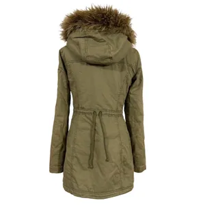 Hollister Women's Olive Green Faux Fur‎ Hood Cotton Parka Jacket Size S Y2K thumbnail 4