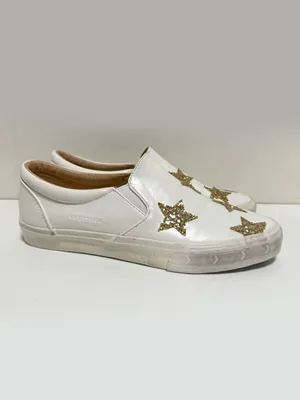 *RARE* VH EST 1954 Vintage Havana White Leather Gold Star Perforated Sneakers thumbnail 2