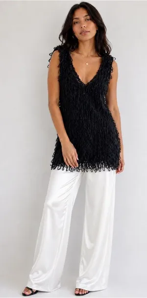 YA Los Angeles Black Shaggy Open Knit Sweater Tunic Top/Dress Boho Festival Goth Grunge Sz L thumbnail 1