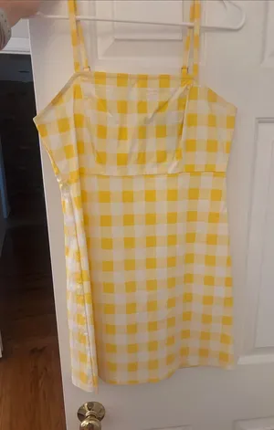 Forever 21 Yellow and White Gingham Mini Sundress thumbnail 1