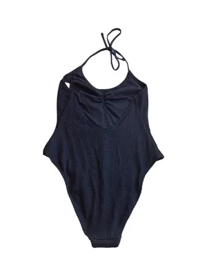 Aerie Ribbed Halter One Piece Swimsuit Cheekiest Black Size M NWT thumbnail 13