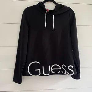 Black White Guess Y2K Style Spellout Hoodie thumbnail 1