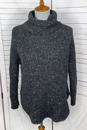 Free People Dylan Tweedy Cowl Neck‎ Wool Blend Sweater Black XS Boho Grunge thumbnail 1