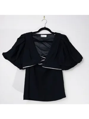 ALC Frank Hazel Crystal Twist Cutout Mini Dress 12 Black Balloon Puff Sleeve Diamond thumbnail 6