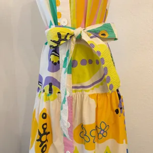 Zara Abstract Print Midi Dress XS Pop Art Belted Button‎ Front Colorful Resort thumbnail 4