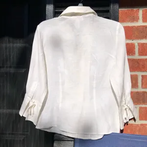Pink Ribbon Collection White 100% Linen Tie Front Shirt Blouse M thumbnail 6