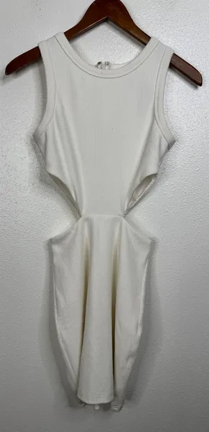 Sabo Skirt White Textured Cut Out Mini Dress Womens Size‎ XS Sleeveless Bodycon thumbnail 1