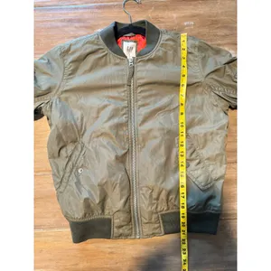 GAP Women’s Bomber Jacket XS Olive Green‎ Nylon Orange Lining Military Style thumbnail 6