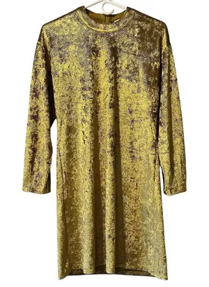 Molly Bracken‎ Shiny Gold Dress Long Sleeve Round Neck Zip Back Size Small Sexy thumbnail 1