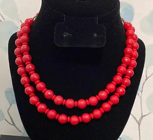 Vintage Beaded Choker Necklace Red thumbnail 1