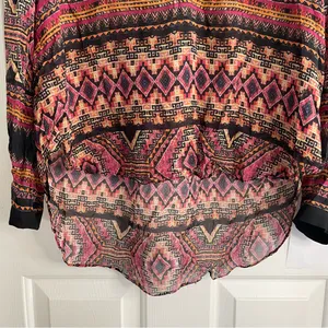 Hale Bob Pink and Black Geometric print artsy Silk tunic Size Large romantic thumbnail 3