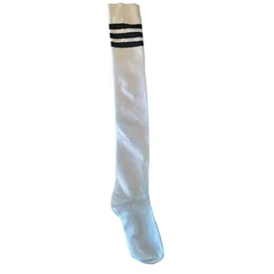 White Thigh-High Socks With Black 3-Stripe Over-Knee-One Size thumbnail 6