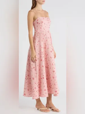 NEW Reformation Monette Noelia floral Linen Pink Maxi Dress sz 12 thumbnail 3