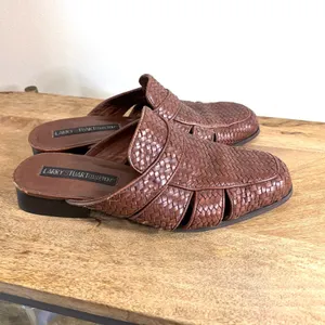Larry Stuart Brown Woven Leather Huarache Mule Slides 9.5 M Handcrafted Brazil thumbnail 2