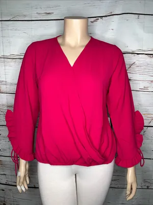 Bob Mackie Boutique NWT Size XL Fuchsia Pink Surplice V-Neckline Blouse Top thumbnail 1