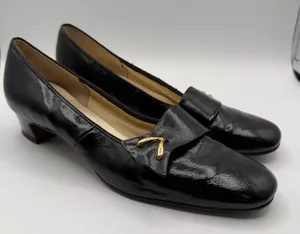 Vintage Naturalizer Funster Black Leather Loafer Heels Women’s 8.5AA Narrow thumbnail 1