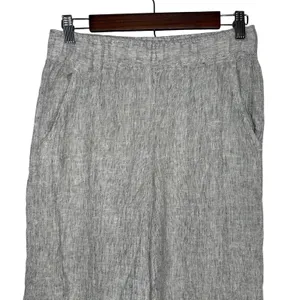 Tahari 100% Linen Wide Leg Crop Pants Small Gauzy Textured Pull On Pockets‎ Gray thumbnail 5