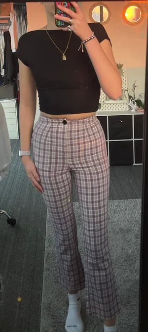 SheIn Pink Plaid Pants thumbnail 1