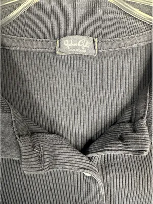John Galt Ribbed Cropped Slate Blue Collard Button Down Long Sleeve Size Small thumbnail 2