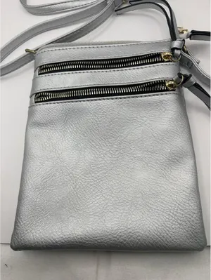 Silver Metallic Crossbody Bag Adjustable Strap Zipper Accents for Women thumbnail 1