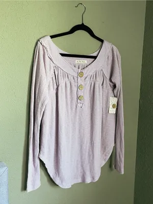 New Free People We the Free Must Have Henley Waffle Thermal Top Size XS Lilac thumbnail 4