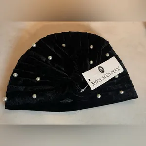 Jessica McClintock Black‎ Beanie with Pearls Rhinestone Beret Hat - Fashion... thumbnail 2
