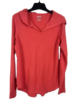 Duluth Trading Orange Waffle Knit Thermal Hoodie Long Sleeve Pullover Women’s M thumbnail 1
