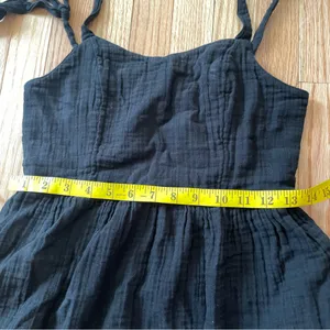 Old Navy Black Mini Dress Small Black Cottagecore Sundress Tie Strap 100% Cotton thumbnail 3