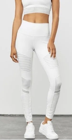Alo moto leggings white high rise mesh panel size small yoga thumbnail 1