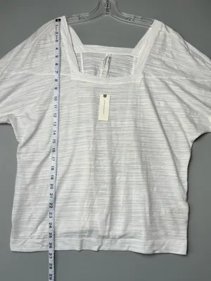 Anthropologie White Slub Knit Square Neck Top Size Large NWT thumbnail 4