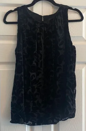 Ann Taylor Velvet Burnout Blouse Womens Size S Black Floral Devore Top Evening thumbnail 1
