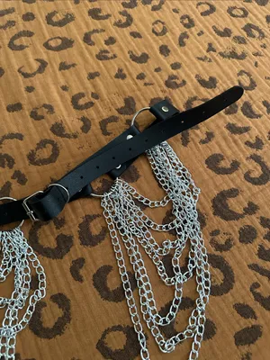 Black Leather Chain Body Harness with Silver Draped Chains thumbnail 3