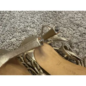 Vintage MANOLO BLAHNIK Metallic Champagne Lace-Up Sandal Stiletto Heels 37.5 thumbnail 7
