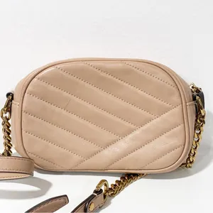 Tory Burch Women's Kira Chevron Camera Bag Desert Dune Gold Chain thumbnail 3