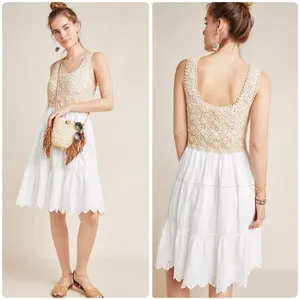 Anthropologie Womens Brittney Crochet Top Eyelet Boho Cottagecore Tiered Dress S thumbnail 2