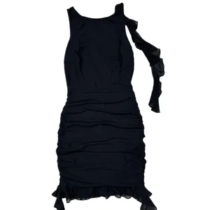White Fox Boutique - Ruched Low back Mini Dress with Frill Details in Black thumbnail 2