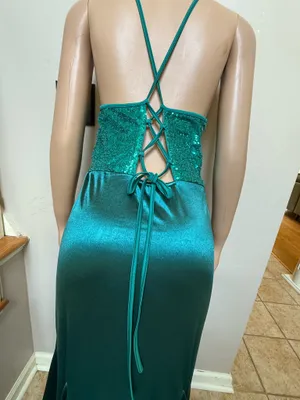 Loragal emerald srappy back long prom dress thumbnail 10